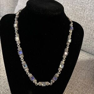 Avon Silver Tone with Blue and Purple Square Rhinestones Necklace